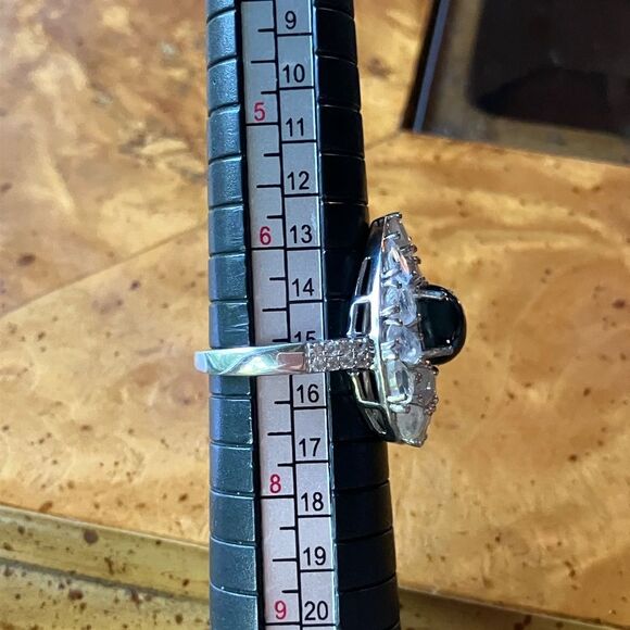 Blue Star Sapphire Rainbow Moonstone Sterling Silver Cocktail Ring Size 7 - Picture 8 of 9